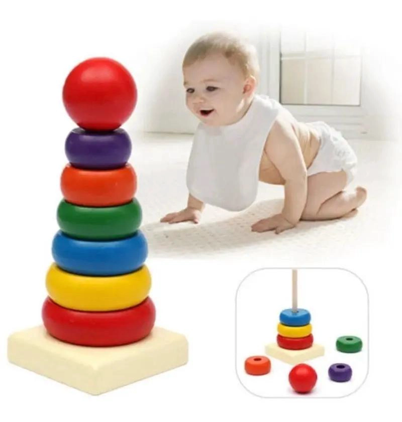 TORRE DE APILAMIENTO DIDACTICA DE MADERA PARA NIÑOS - 2