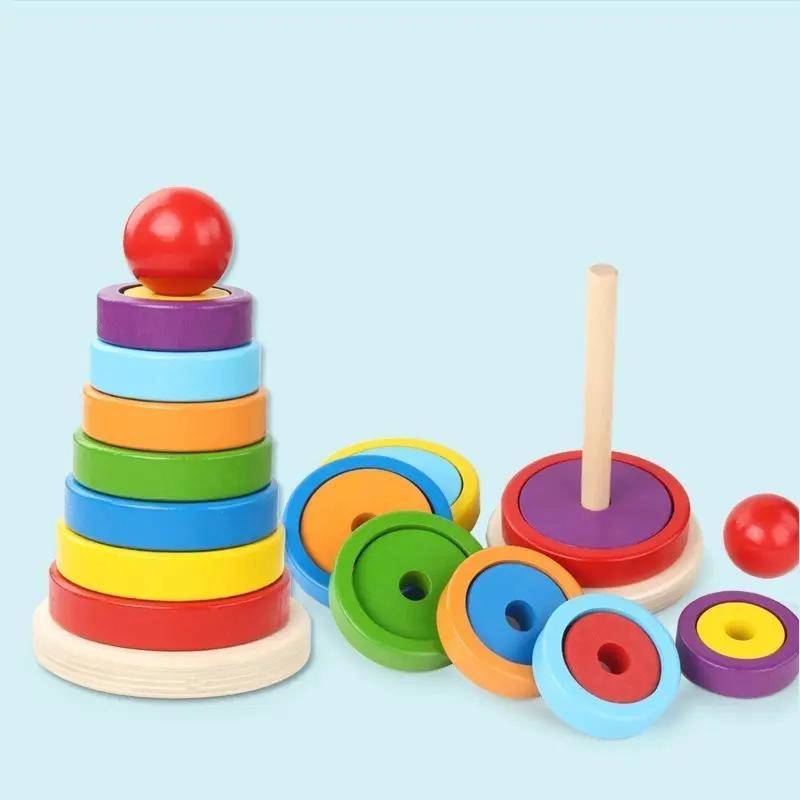 TORRE DE APILAMIENTO DIDACTICA DE MADERA PARA NIÑOS - 4