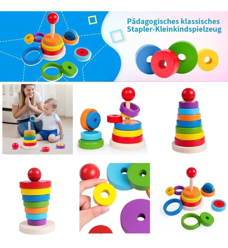 TORRE DE APILAMIENTO DIDACTICA DE MADERA PARA NIÑOS - 6