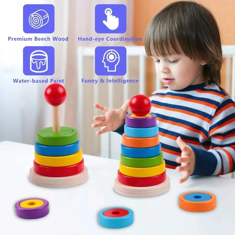 TORRE DE APILAMIENTO DIDACTICA DE MADERA PARA NIÑOS - 9