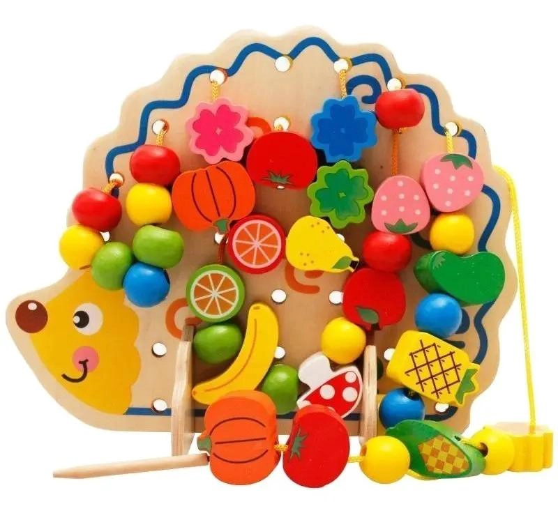 JUGUETE DE MADERA ERIZO CON CUENTAS DE COLORES - 2