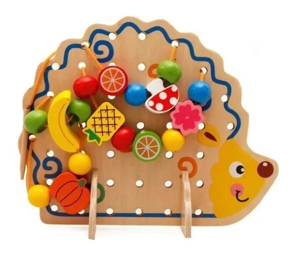 JUGUETE DE MADERA ERIZO CON CUENTAS DE COLORES - 3