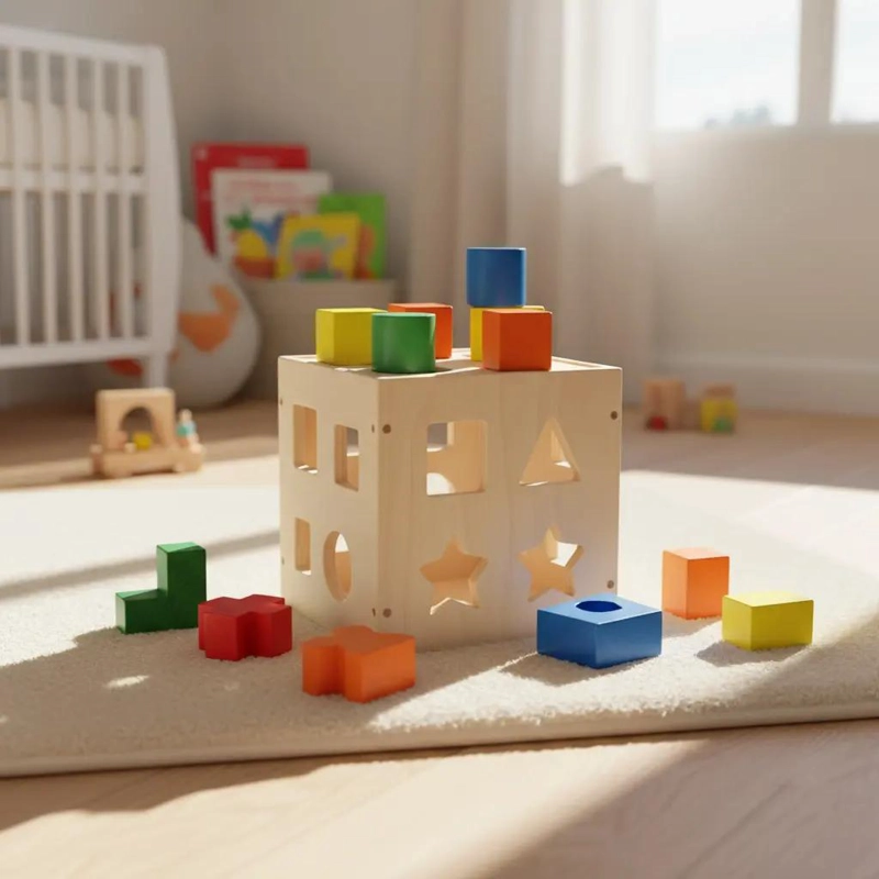 CUBO DE MADERA PARA ENCAJE CON FIGURAS GEOME TRICAS - 10
