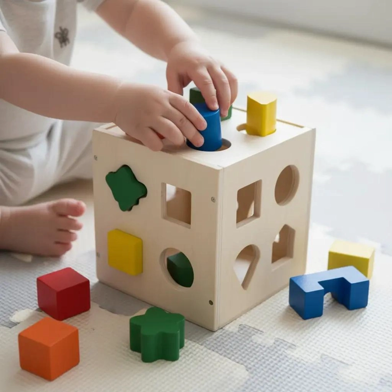 CUBO DE MADERA PARA ENCAJE CON FIGURAS GEOME TRICAS - 6