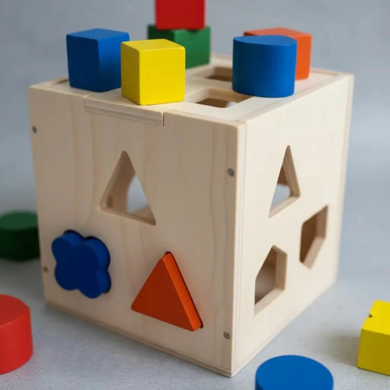 CUBO DE MADERA PARA ENCAJE CON FIGURAS GEOME TRICAS - 7