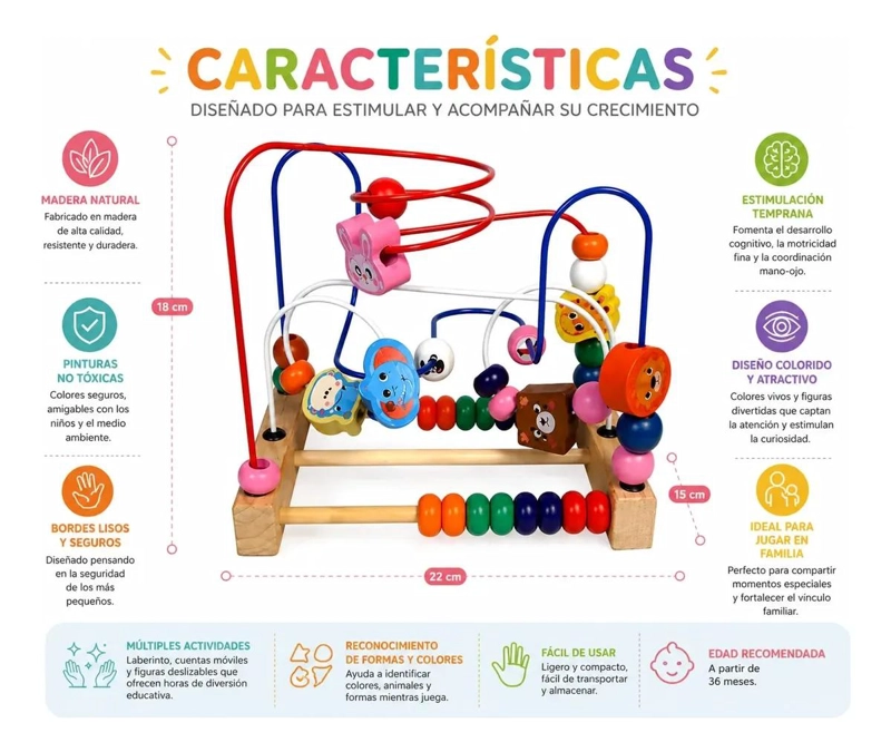 LABERINTO DIDACTICO DE MADERA CON ABACO PARA NIÑOS - 3