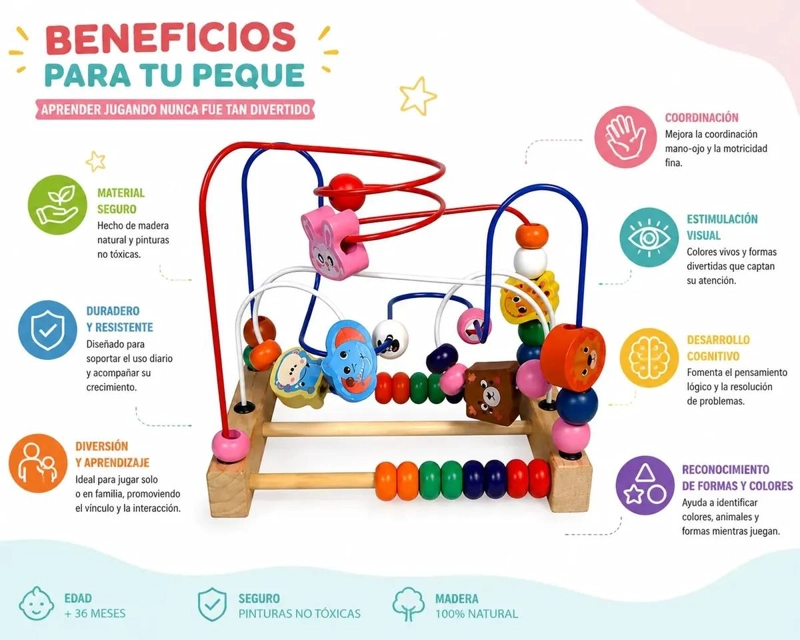 LABERINTO DIDACTICO DE MADERA CON ABACO PARA NIÑOS - 5