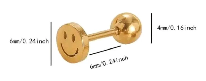 AROS CARITA FELIZ PARA NIÑAS CON TOPE TORNILLO EN ORO 18K - 8