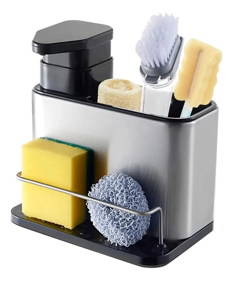 ORGANIZADOR DE LAVAPLATO DE ACERO INOXIDABLE CON DISPENSA DE JABON - 6