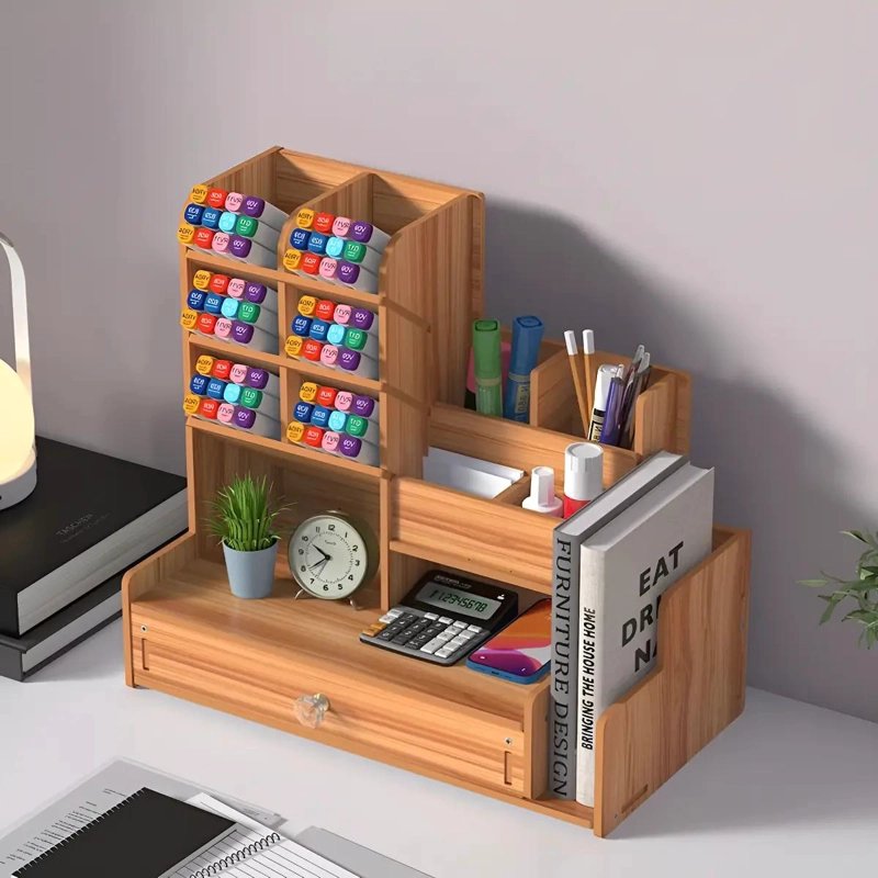 ORGANIZADOR DE ESCRITORIO MULTIFUNCIONAL CON CAJON Y COMPARTIMENTOS - 3