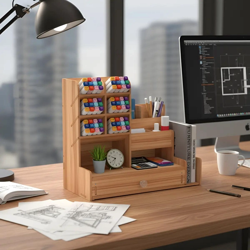 ORGANIZADOR DE ESCRITORIO MULTIFUNCIONAL CON CAJON Y COMPARTIMENTOS - 5