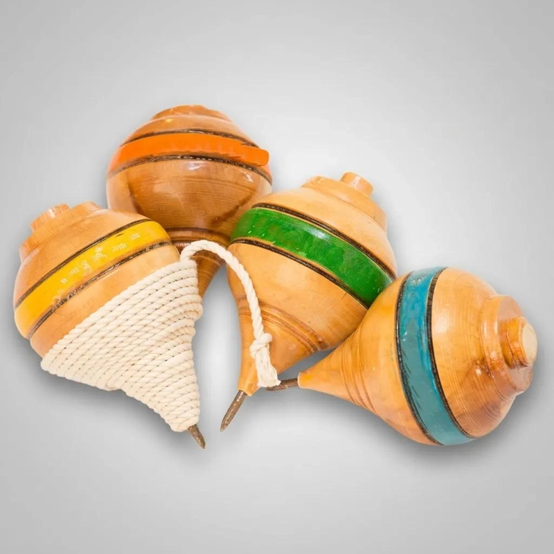 12 TROMPOS CHILENOS DE MADERA CON LIENZA PARA NIÑOS - 1