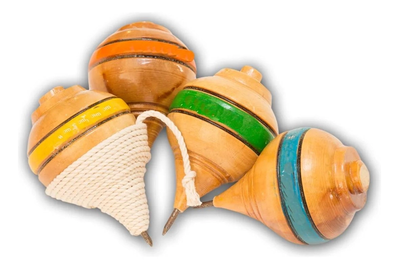 12 TROMPOS CHILENOS DE MADERA CON LIENZA PARA NIÑOS - 4