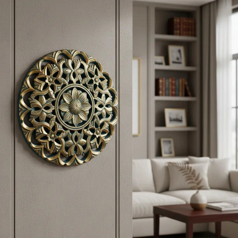 CUADRO DECORATIVO MANDALA TURQUESA Y DORADO MEDIANO - 1