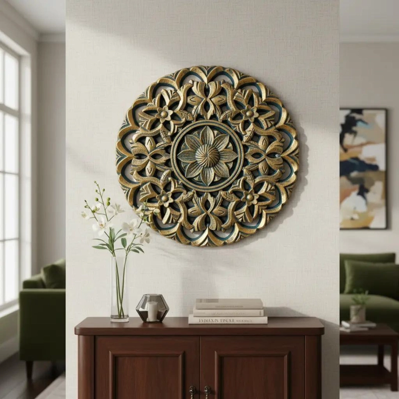 CUADRO DECORATIVO MANDALA TURQUESA Y DORADO MEDIANO - 2