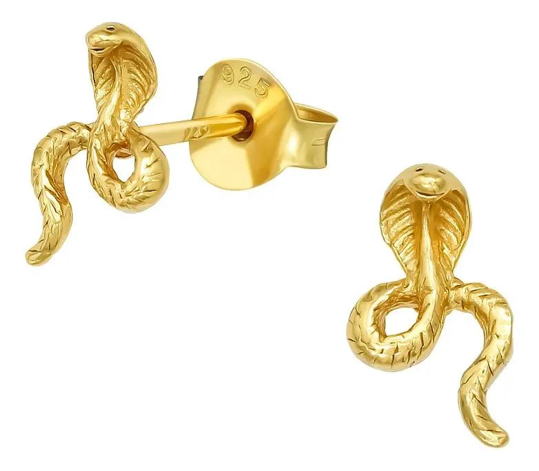 AROS PEQUEÑOS EN FORMA DE SERPIENTE DORADOS DE PLATA 925 - 1