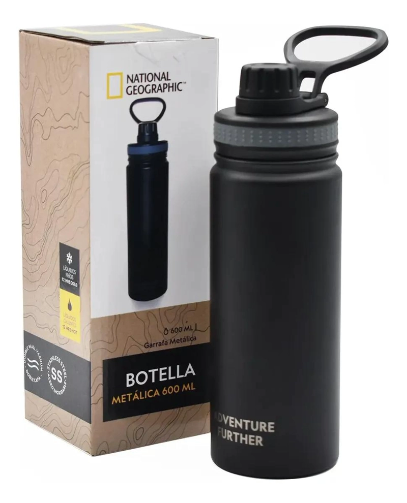 BOTELLA TE RMICA METALICA 600ML COLOR NEGRO IDEAL PARA AVENTURAS - 1