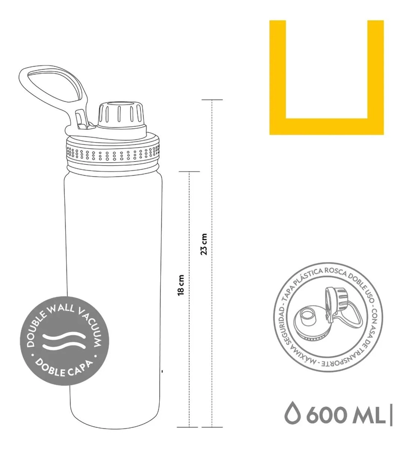 BOTELLA TE RMICA METALICA 600ML COLOR NEGRO IDEAL PARA AVENTURAS - 8
