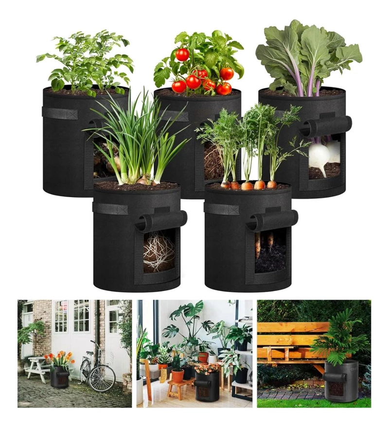 PACK DE 5 MACETAS DE FIELTRO PARA CULTIVO DE PATATAS Y TOMATES - 1