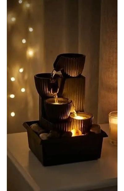 FUENTE DE AGUA DECORATIVA DE MESA CON LUZ LED Y 4 NIVELES - 4