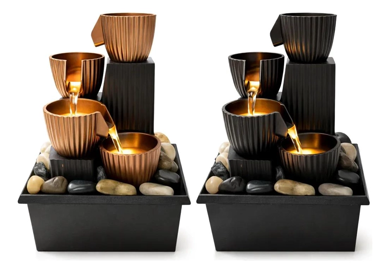FUENTE DE AGUA DECORATIVA DE MESA CON LUZ LED Y 4 NIVELES - 5