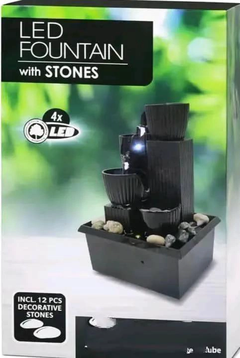 FUENTE DE AGUA DECORATIVA DE MESA CON LUZ LED Y 4 NIVELES - 6