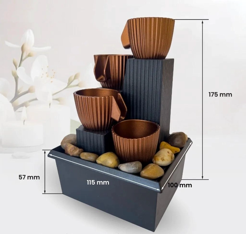 FUENTE DE AGUA DECORATIVA DE MESA CON LUZ LED Y 4 NIVELES - 7