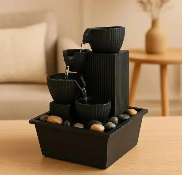 FUENTE DE AGUA DECORATIVA DE MESA CON LUZ LED Y 4 NIVELES - 9