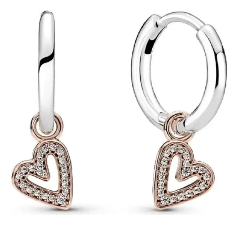 AROS DE PLATA 925 CON CORAZON Y CIRCONES ELEGANTES - 1