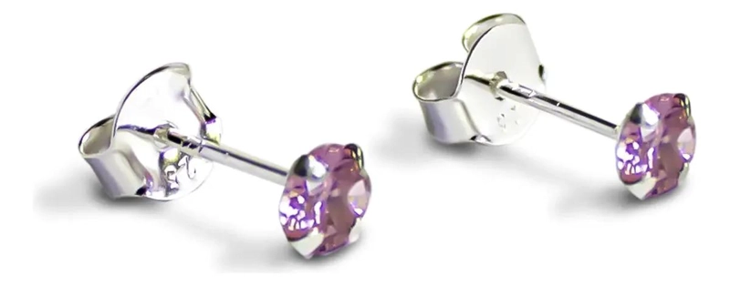 AROS DE CIRCON ROSADO EN PLATA FINA 925 DE 4MM - 1