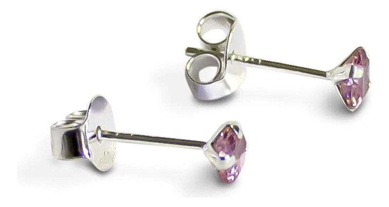 AROS DE CIRCON ROSADO EN PLATA FINA 925 DE 4MM - 2
