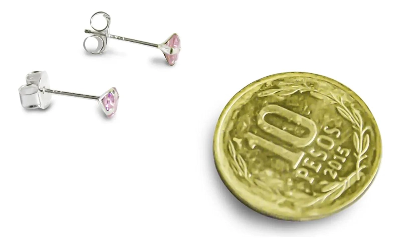 AROS DE CIRCON ROSADO EN PLATA FINA 925 DE 4MM - 3