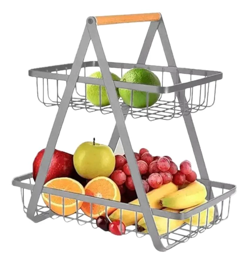 CANASTA ORGANIZADORA DE FRUTAS Y VERDURAS DE DOS NIVELES EN ACERO - 1