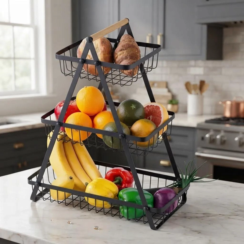 ORGANIZADOR DE COCINA FRUTERO TRIANGULAR DE TRES NIVELES - 1