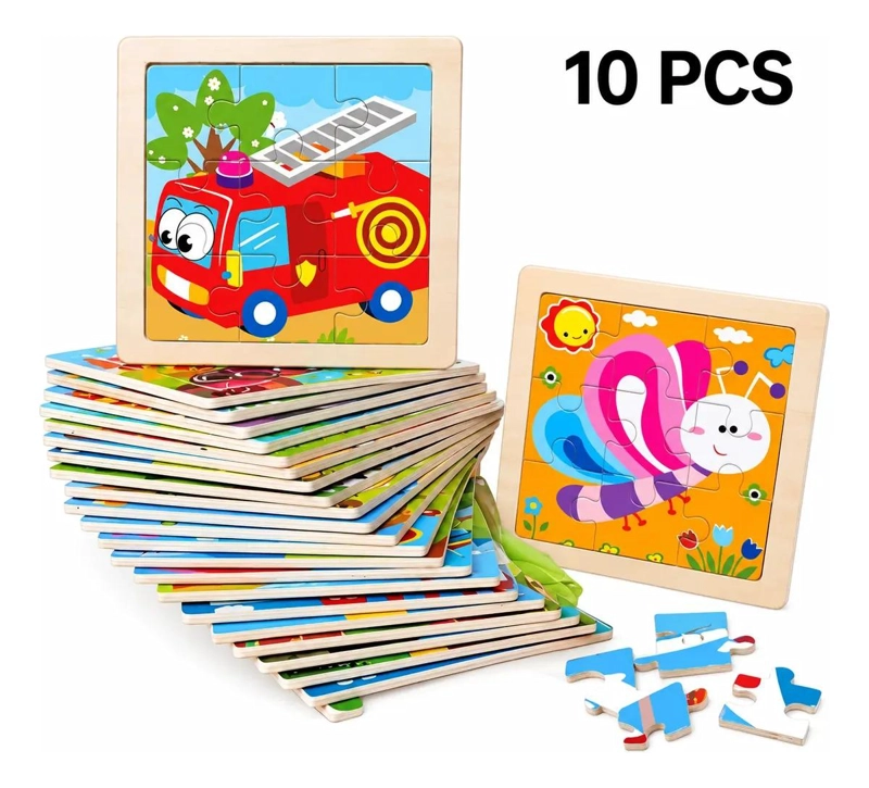 PACK DE 10 ROMPECABEZAS DE MADERA PARA NIÑOS - 1