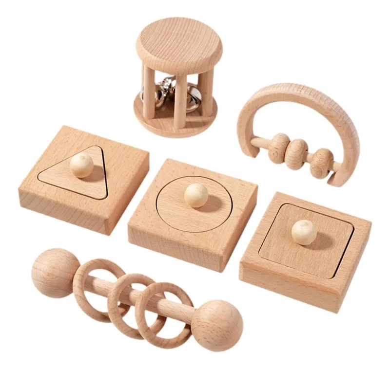 SET DE SONAJEROS DE MADERA PARA BEBE S ESTIMULANTES - 1