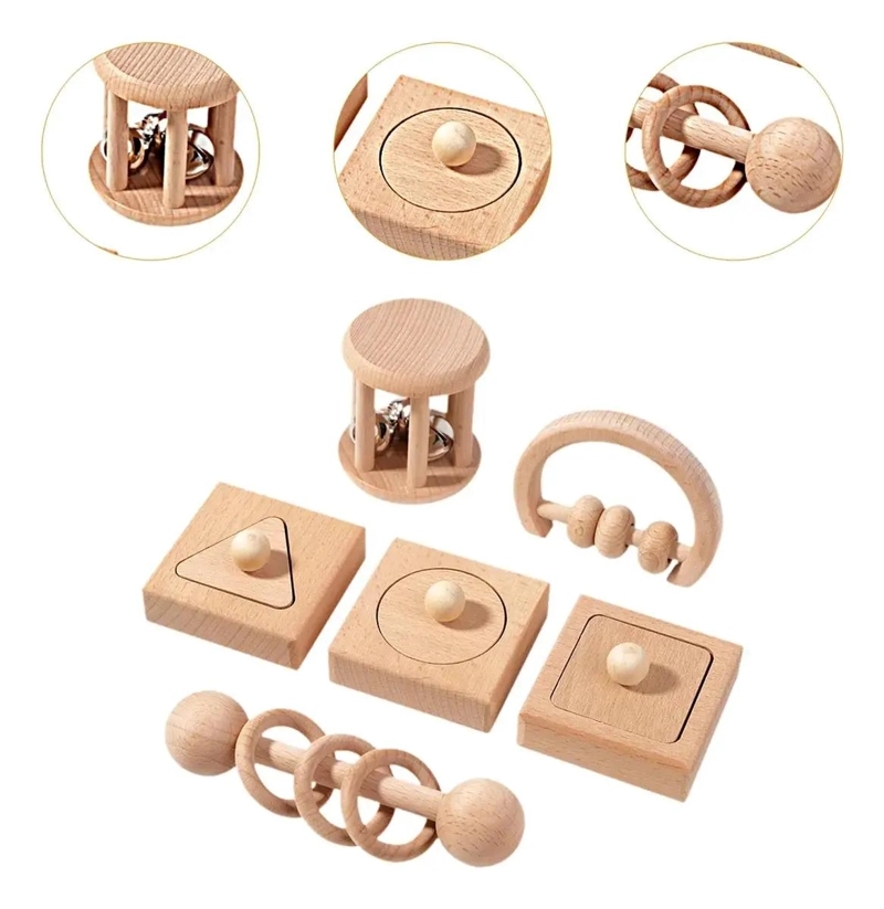 SET DE SONAJEROS DE MADERA PARA BEBE S ESTIMULANTES - 2