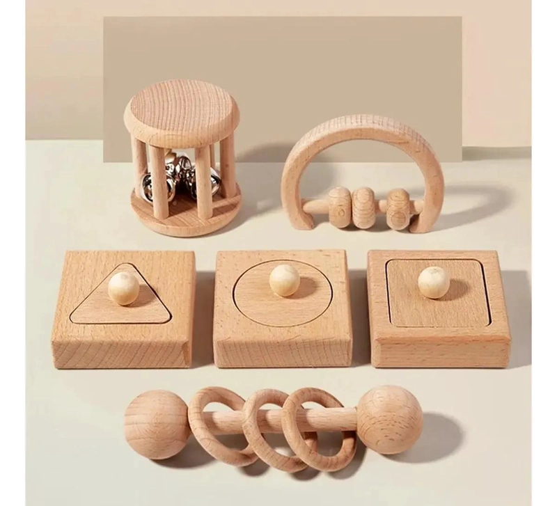 SET DE SONAJEROS DE MADERA PARA BEBE S ESTIMULANTES - 3