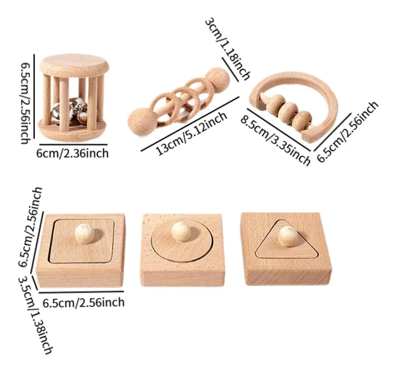 SET DE SONAJEROS DE MADERA PARA BEBE S ESTIMULANTES - 4