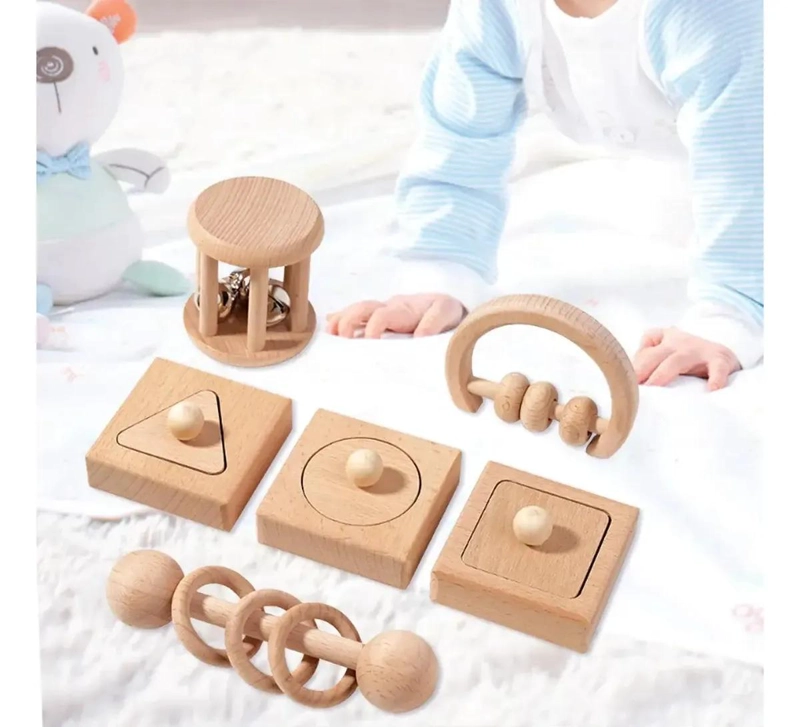 SET DE SONAJEROS DE MADERA PARA BEBE S ESTIMULANTES - 5