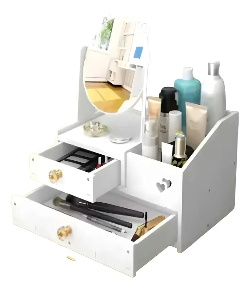 ORGANIZADOR DE MAQUILLAJE CON ESPEJO REDONDO Y CAJONES - 2