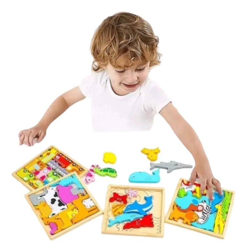 PACK DE 5 ROMPECABEZAS DIDACTICOS DE MADERA PARA NIÑOS - 1