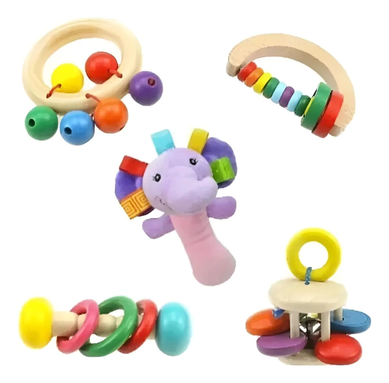 SET DE SONAJEROS DE MADERA PARA ESTIMULACION TEMPRANA DEL BEBE - 1