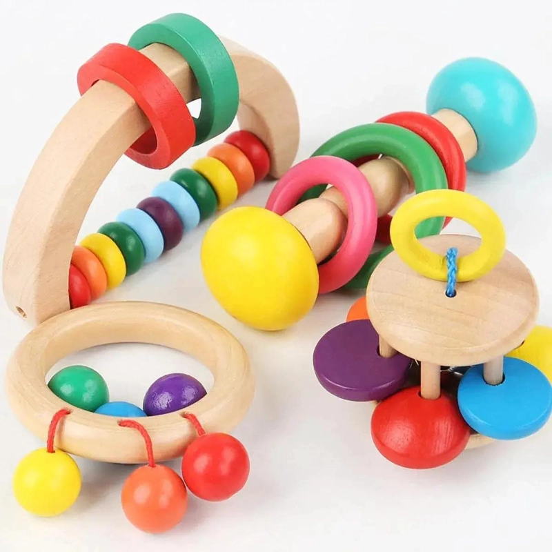 SET DE SONAJEROS DE MADERA PARA ESTIMULACION TEMPRANA DEL BEBE - 3