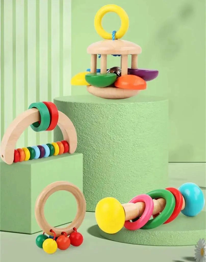SET DE SONAJEROS DE MADERA PARA ESTIMULACION TEMPRANA DEL BEBE - 7