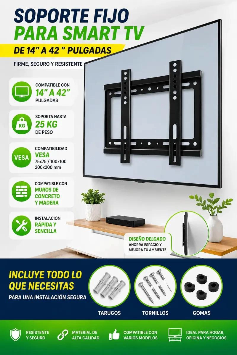 SOPORTE FIJO DE PARED PARA TELEVISORES DE 14 A 42 PULGADAS - 2