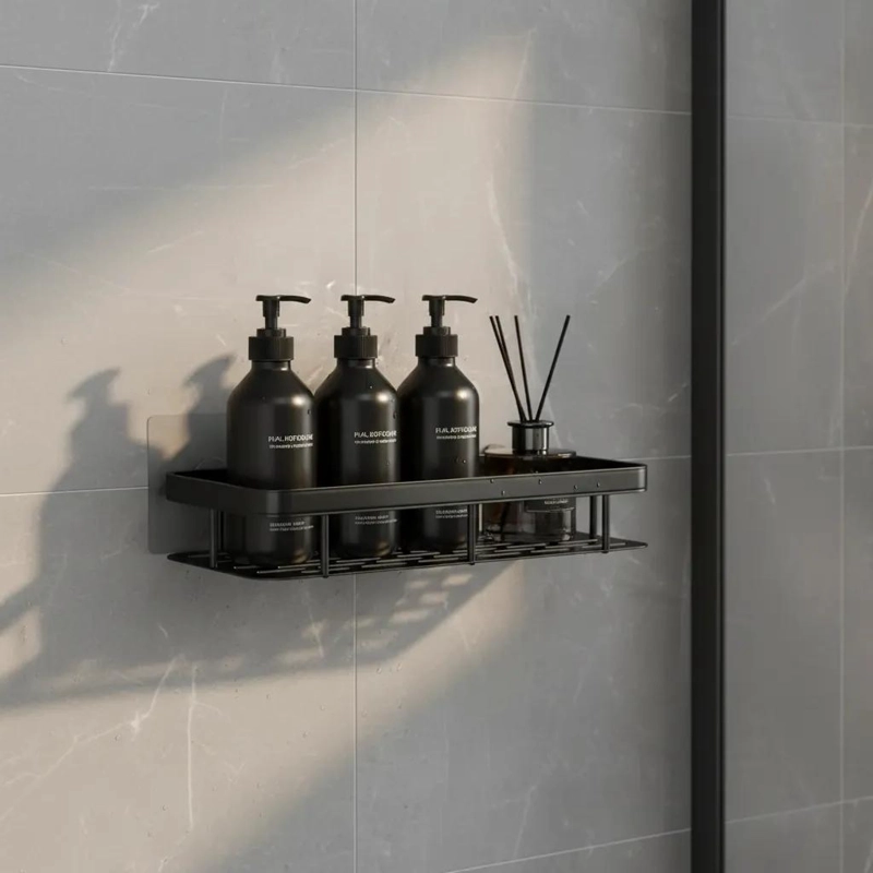 ESTANTE ORGANIZADOR DE DUCHA ADHESIVO NEGRO PARA BAÑO - 2