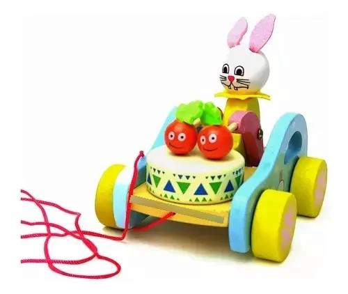 CARRO DE ARRASTRE COLORIDO CON TAMBOR MUSICAL PARA NIÑOS - 1