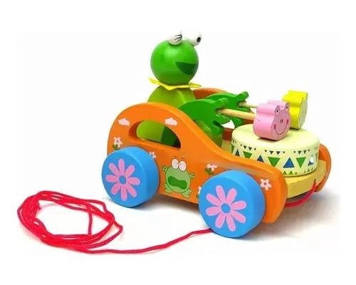 CARRO DE ARRASTRE COLORIDO CON TAMBOR MUSICAL PARA NIÑOS - 3