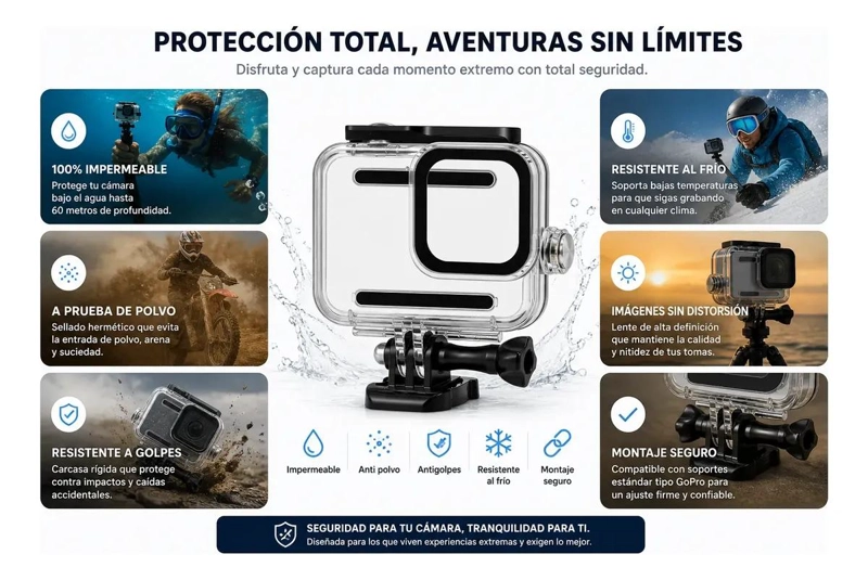 CARCASA IMPERMEABLE PARA CAMARAS DEPORTIVAS GOPRO HERO 9 10 11 12 - 4